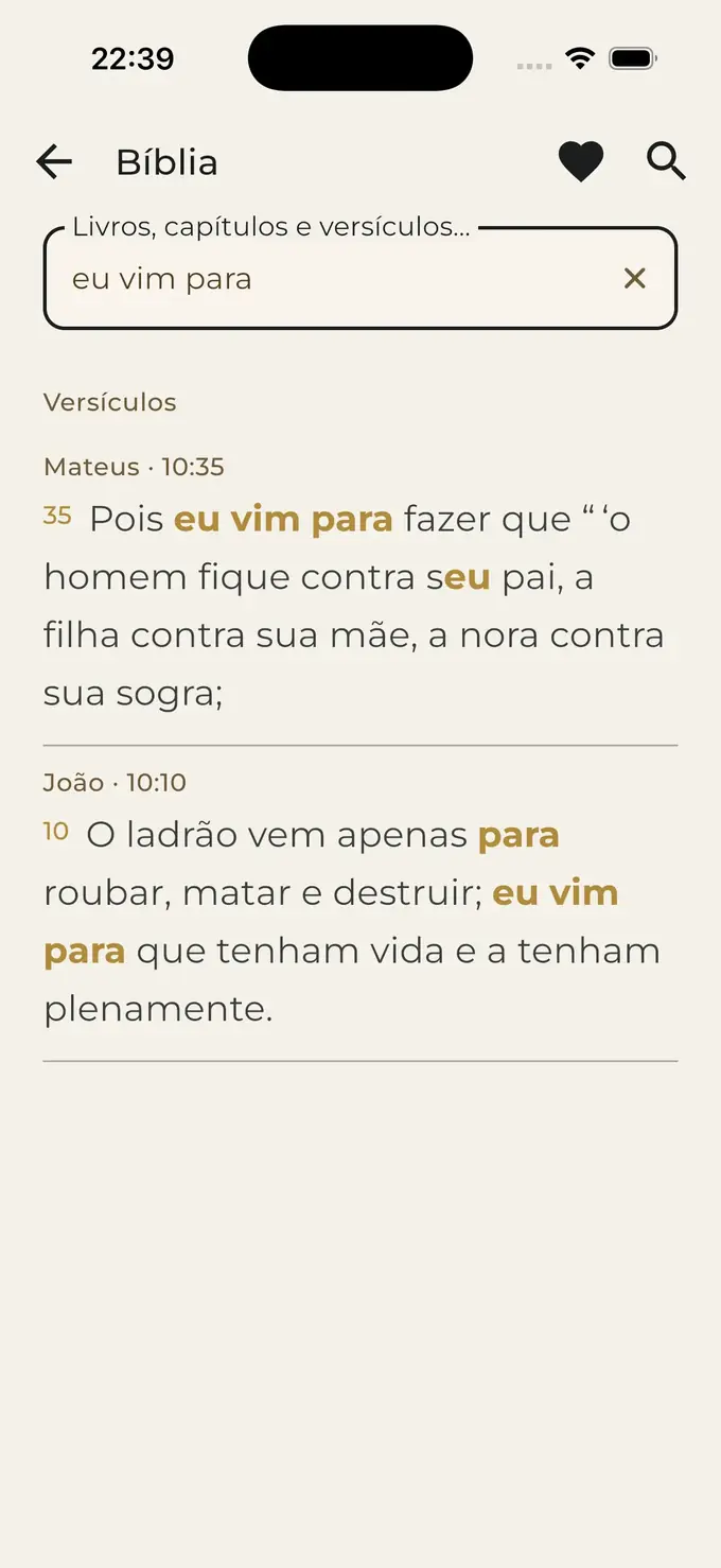 Busca por livro e versículo no app Bíblia 365 para iPhone